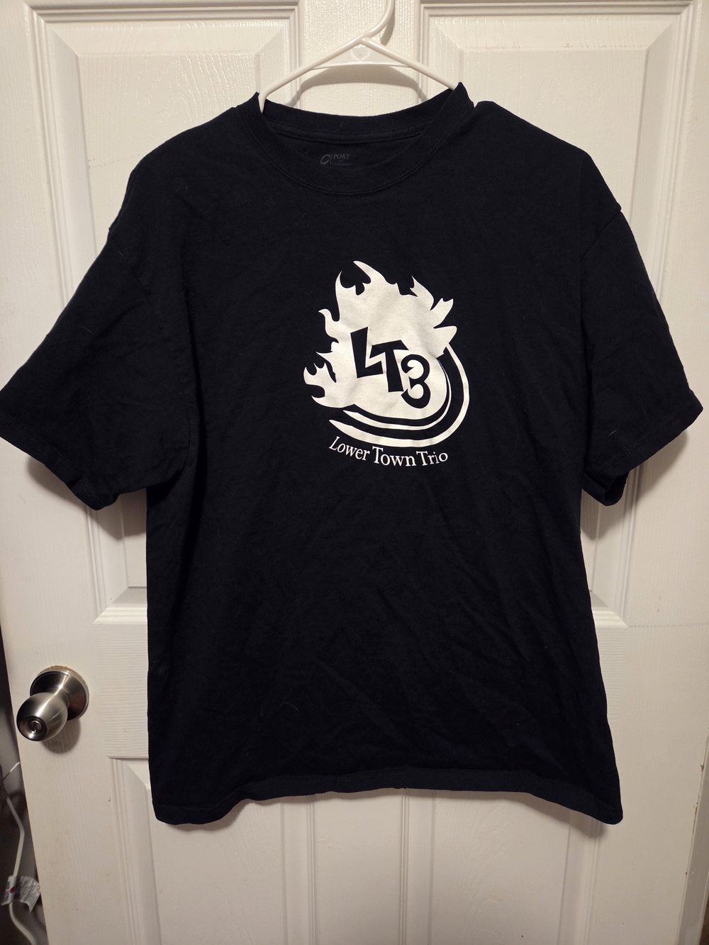 Port and Company Black Tee with White LT3 Flame Logo